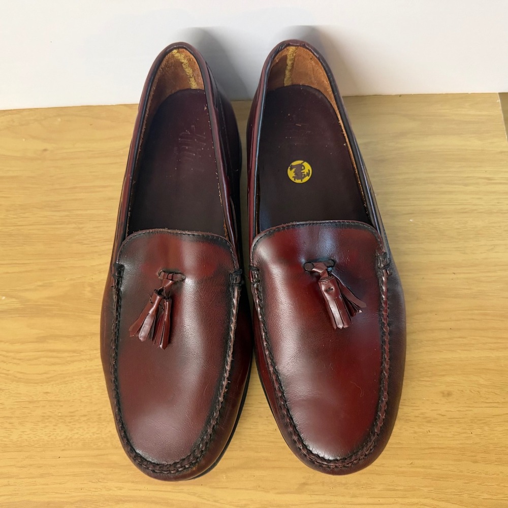 Hitchcock Wide Shoes Mens 11 6E Brown/Burgundy Leather Tassel Loafers Oxblood - Picture 2 of 7
